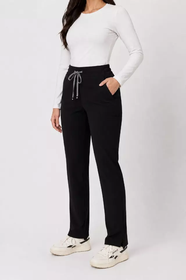 Ariana | High-Waisted Slim Straight Scrub Pants — Black / XL