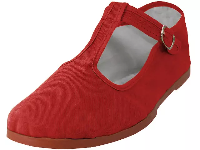 T5-777 - Women's T-Strap Cotton Upper Classic Mary Jane Shoes — Mandarin Red (T5-777-R) / 6-10 Assorted