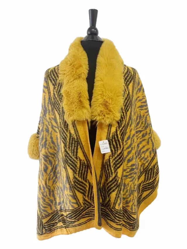 TX503 Faux Fur Pattern Cape — Yellow