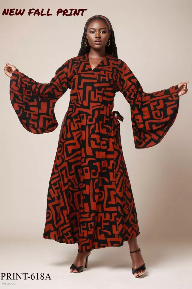 8001 - NEW PRINT ALERT!!! African Print Wrap Dress (3/pk) Free Size - $20.00 Each — Free Size / Print-618A