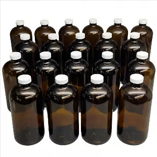 VWR TraceClean 1000mL 32 oz. Glass Boston Round Bottles 20 ct. Amber #89093-910