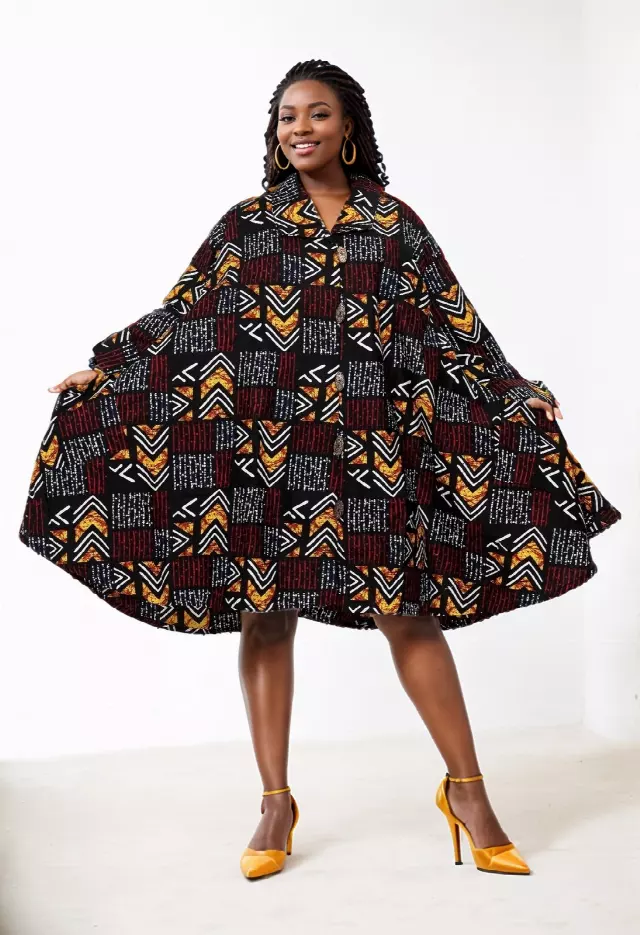 243 - NEW PRINT ALERT Big Button Authentic African Tunic Dress (3 PCS PRE-PACK) - $25.00 EACH — One Size (4 - 24) / Print-601