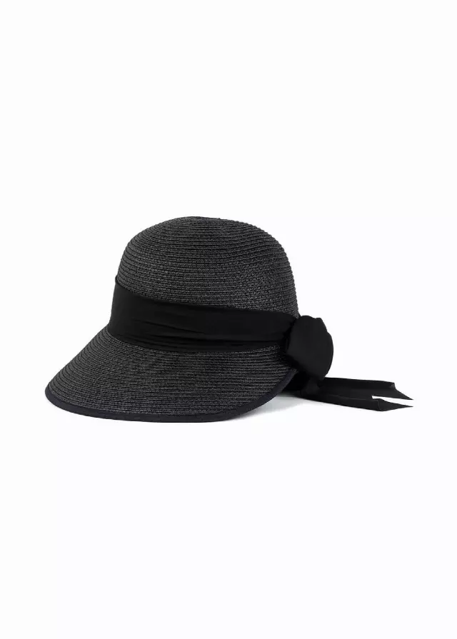 Magid Ribbon Bow Straw Garden Hat — BLACK