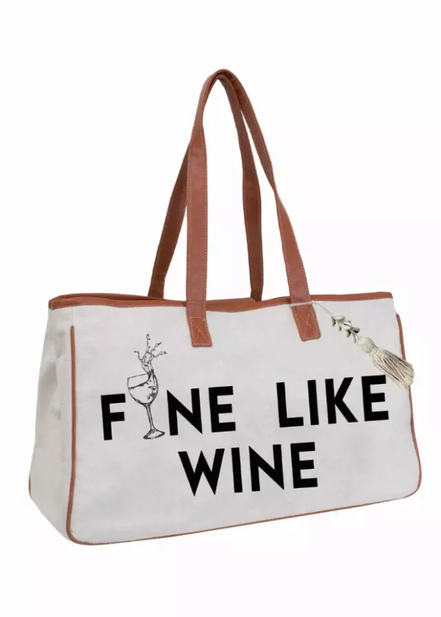 Magid Canvas Wine Tote "FINE LIKE WINE"