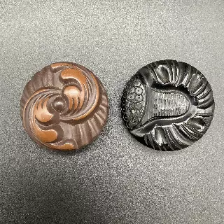 Vintage Large Plastic Buttons Lot 2 Ornate Carved Swirl MCM 1.75 Inch