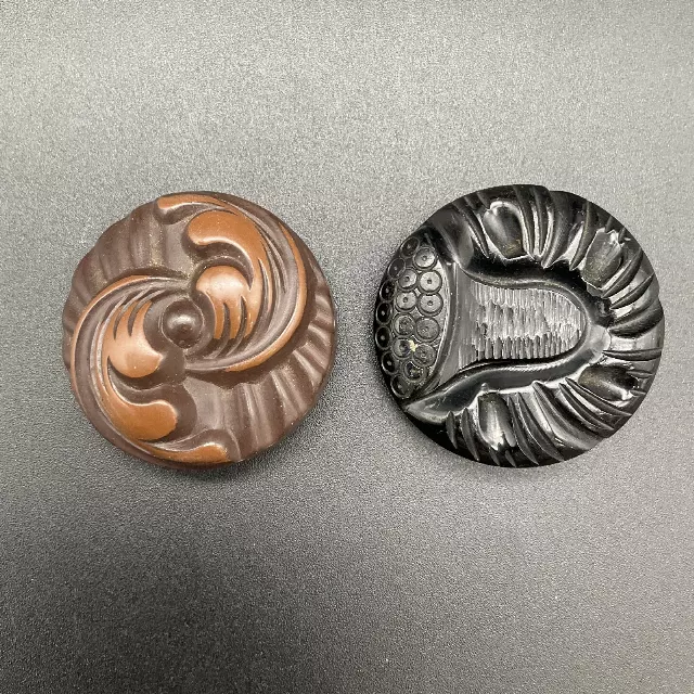 Vintage Large Plastic Buttons Lot 2 Ornate Carved Swirl MCM 1.75 Inch