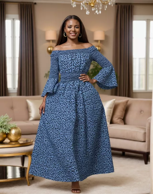 7556 -NEW PRINTS ALERT!!!! Off Shoulder Maxi Dress in Ankara Prints - $25.00 Each (3 pcs per pack) — Free Size / Print-986