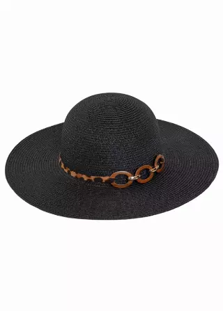 Max Studio Leopard Jewlery Straw Floppy — BLACK