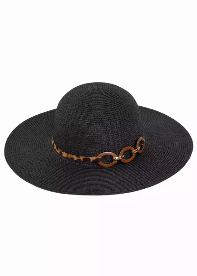 Max Studio Leopard Jewlery Straw Floppy — BLACK