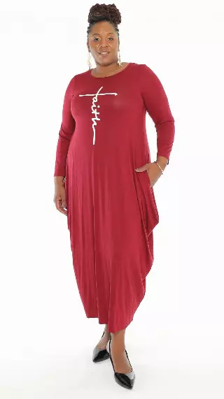 CHH-20022- Full Sleeve Women's Maxi Balloon Dress With Faith Cross - One Size (6-PCS PRE-PACK- 6 Assorted Colors) ($20.00 Each) — 6-Pcs PRE-PACK / Assorted