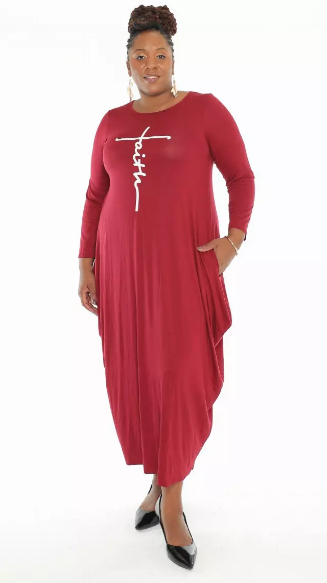 CHH-20022- Full Sleeve Women's Maxi Balloon Dress With Faith Cross - One Size (6-PCS PRE-PACK- 6 Assorted Colors) ($20.00 Each) — 6-Pcs PRE-PACK / Assorted
