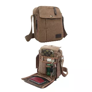 Multifunctional Canvas Sport Crossbody Shoulder Bag — Coffee
