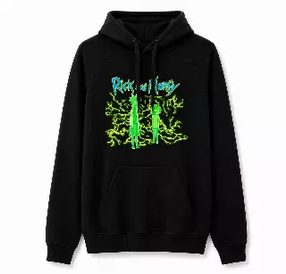 RICK AND MORTY GREEN LIGHTENING STRIKE HOODIE BLACK