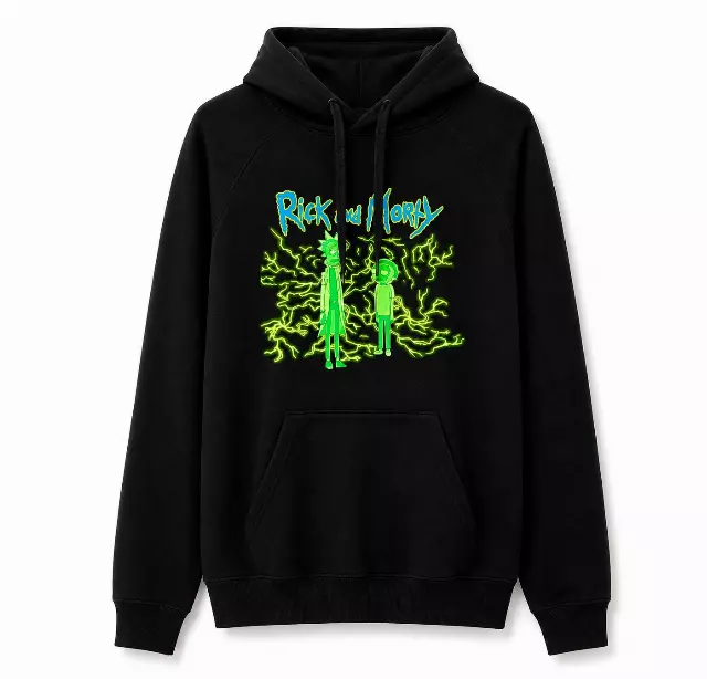 RICK AND MORTY GREEN LIGHTENING STRIKE HOODIE BLACK