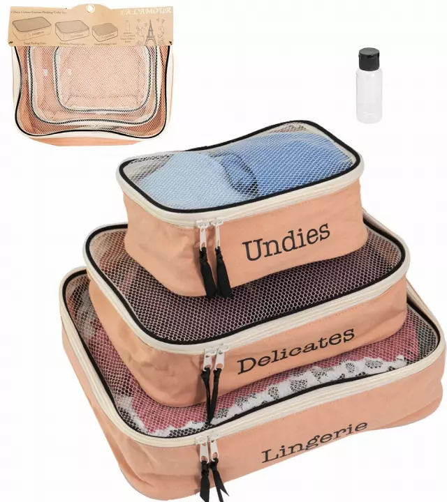 La L'Amour 16oz Cotton Canvas 3PC Packing Cube Set — 038-BLUSH