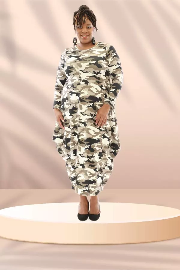 ON SALE!!! CHH-21056 Long Sleeve Camo Maxi Dress - One Size (3-PCS PRE-PACK) ($12.00 Each)