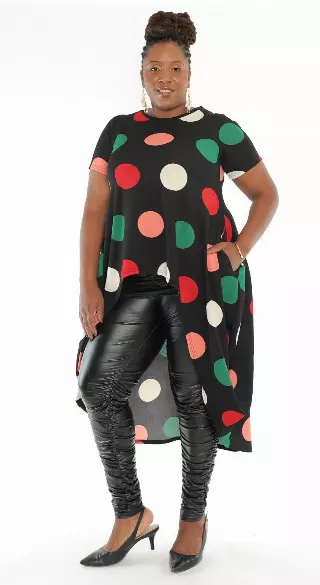 CHH-19071-75 Half Sleeve Hi-Lo Top - Various Prints - (6-PCS PRE-PACK) ($15 Each) — 6-Pcs PRE-PACK / COLOR POLKA DOT