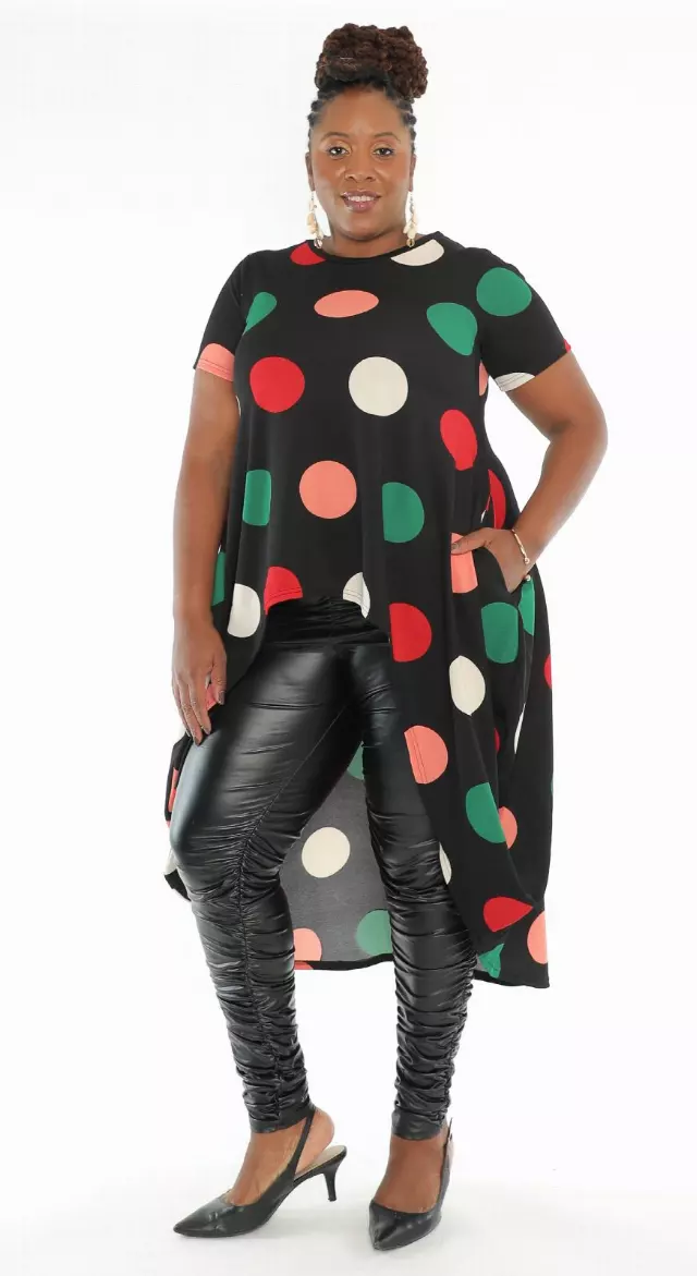 CHH-19071-75 Half Sleeve Hi-Lo Top - Various Prints - (6-PCS PRE-PACK) ($15 Each) — 6-Pcs PRE-PACK / COLOR POLKA DOT