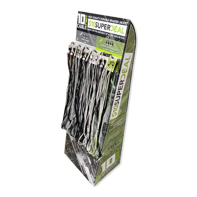 10FT Basic Sync and Charge Cable Assortment - 24 Pieces Per Retail Ready Display Kit 88621