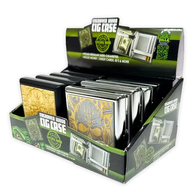 Engraved Wood Cigarette Case - 8 Pieces Per Retail Ready Display 25283