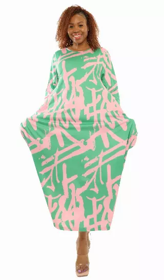CHH21040LS ON SALE!! Print Knit Maxi Dress- One Size (3-PCS PRE-PACK- 5 Colors) ($15.00 Each) — 3-Pcs PRE-PACK / GREEN/PINK