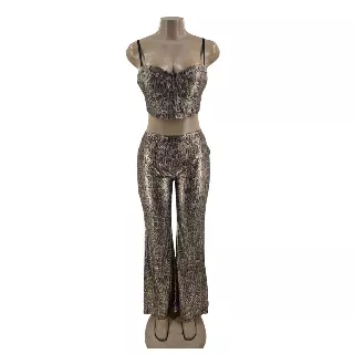 Chicaluv - Women's Leopard Print Bandeau Top & Flared Pants Co-ord Set – Bodycon Fit with Standard Coverage