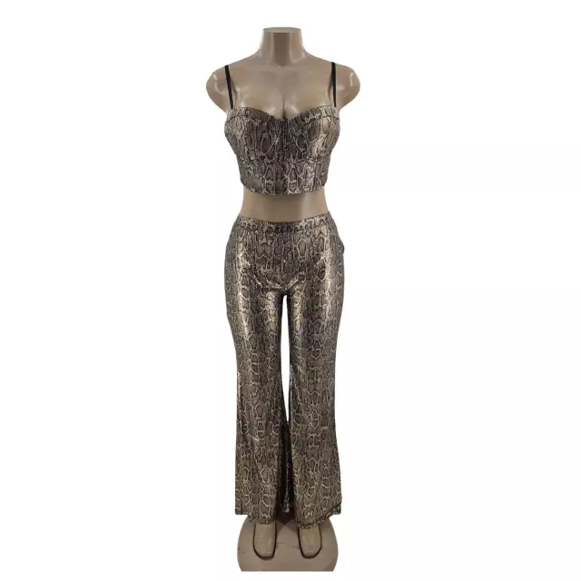 Chicaluv - Women's Leopard Print Bandeau Top & Flared Pants Co-ord Set – Bodycon Fit with Standard Coverage