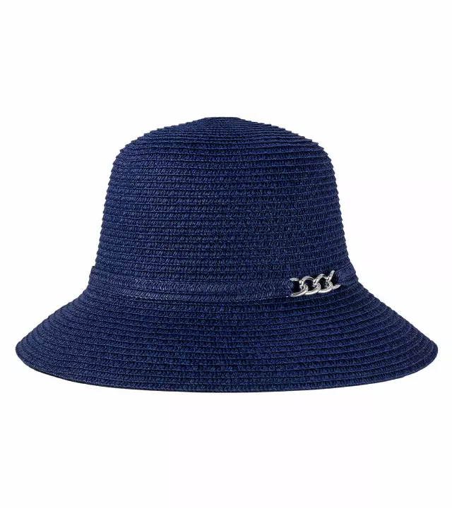 Magid Chain Accent Straw Bucket Hat — NAVY