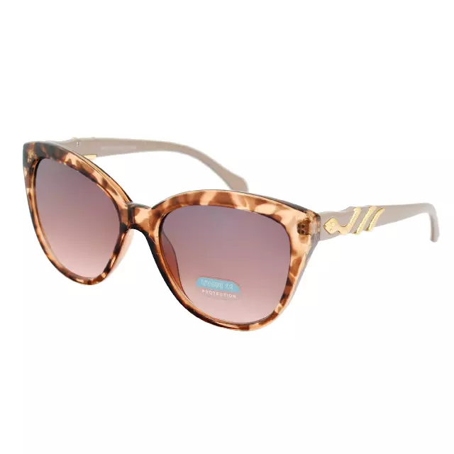 Vintage Inspired Cat Eye Sunglasses with Tortoise Shell Finish and Gold Serpent Temple Detail HP2034