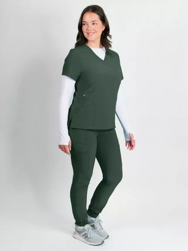 Dahlia | Mock Wrap Jogger Scrubs Set — Seaweed / L