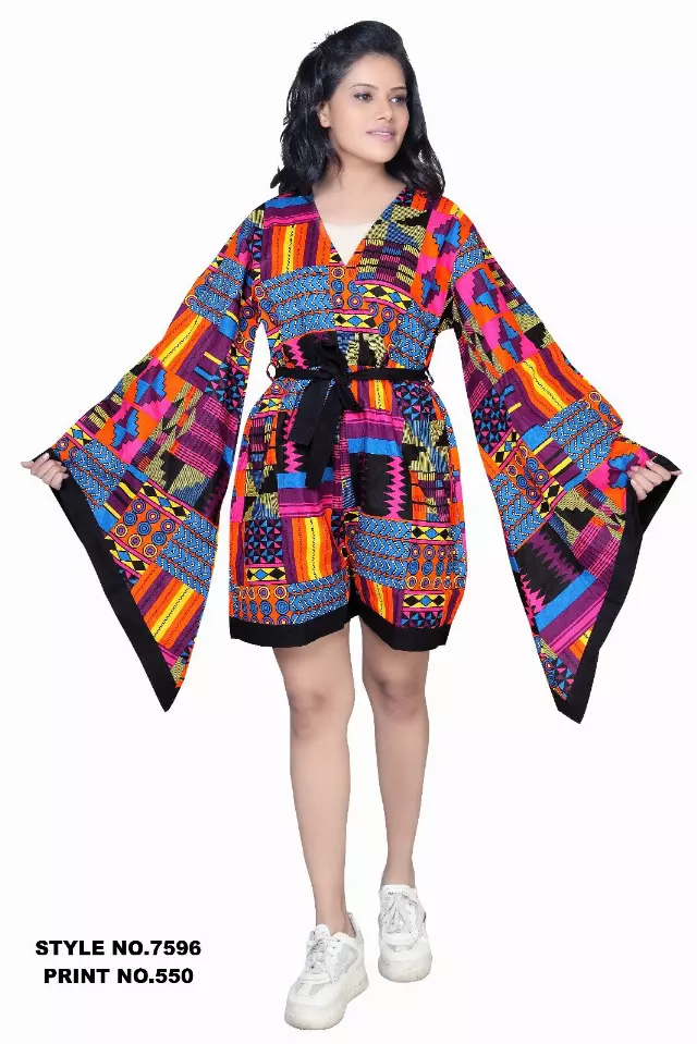 7596 - Ankara Print Romper Short (3 PCS PRE-PACK) - $18 Each — One Size (4 - 26) / Print-550