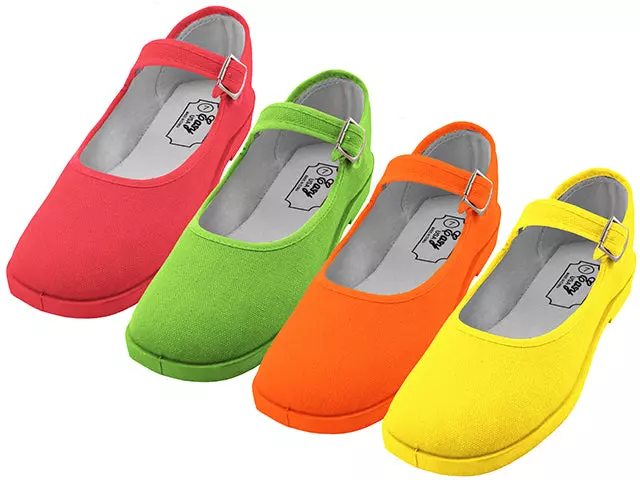 T2-115G - Girl's "Easy USA" Cotton Upper Mary Jane Shoes — Assorted - Green, Yellow, Red & Orange (T2-115G-C) / 11-4 Assorted