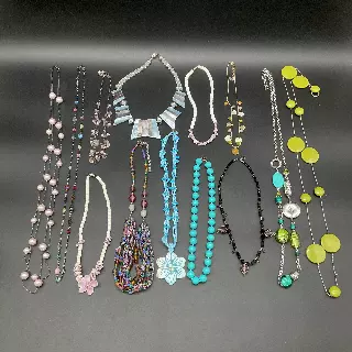 Vintage to Modern Costume Jewelry Lot 1 lb Beaded Shell Statement Necklaces 12pc