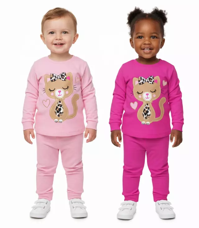 GIRLS PINK Kitty Cat Applique Crew Neck Jogset - 8772701