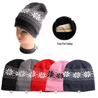 #9H-70011 Adult Fleece Lined Wool Blend Snowflake Hat – $1.75 each (36 Pieces)