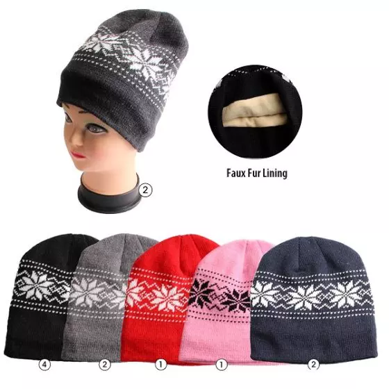 #9H-70011 Adult Fleece Lined Wool Blend Snowflake Hat – $1.75 each (36 Pieces)