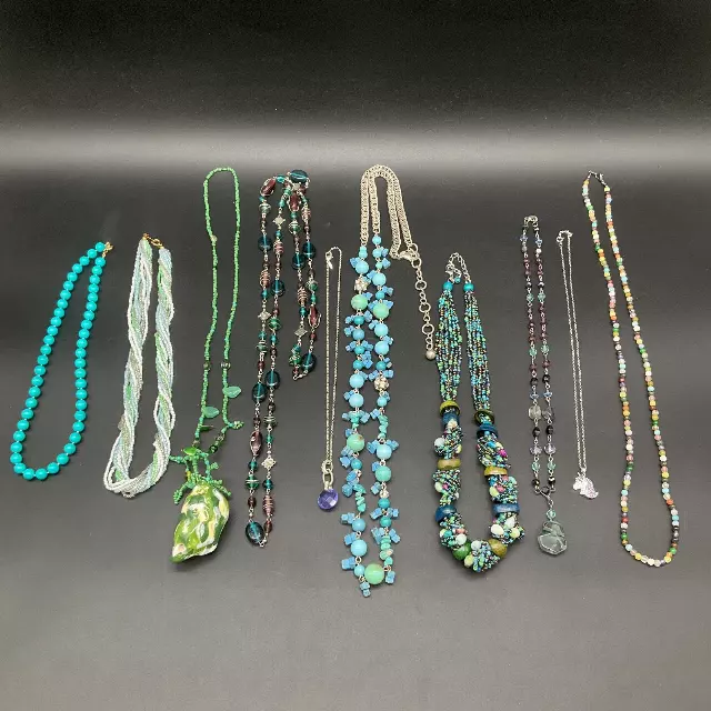 Mixed Costume Jewelry Lot of 10 Necklaces Beaded Pendant Multi-Strand Styles