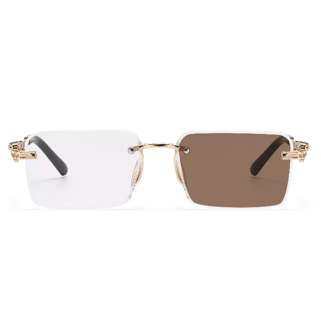 Rimless Photochromic Square Sunglasses with Dragon Detail Temples T11109
