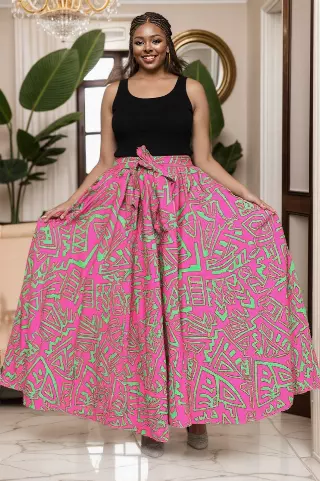 7001SK - 8 Panel African Print Skirt - Authentic African Wax (3-PCS PRE-PACK) - $25 Each — One Size / Print-606A / 3-Pcs Per Pack