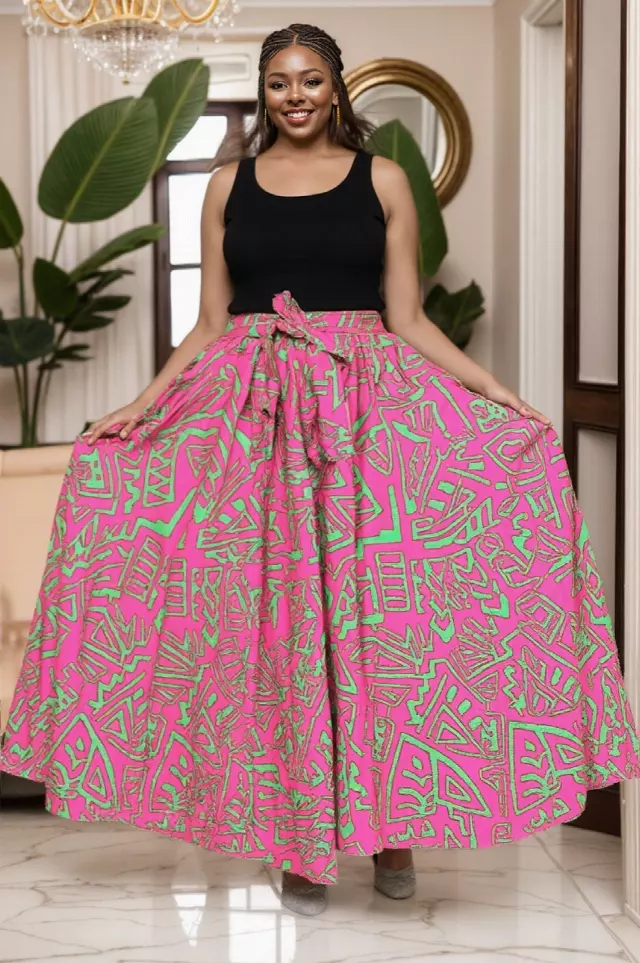7001SK - 8 Panel African Print Skirt - Authentic African Wax (3-PCS PRE-PACK) - $25 Each — One Size / Print-606A / 3-Pcs Per Pack