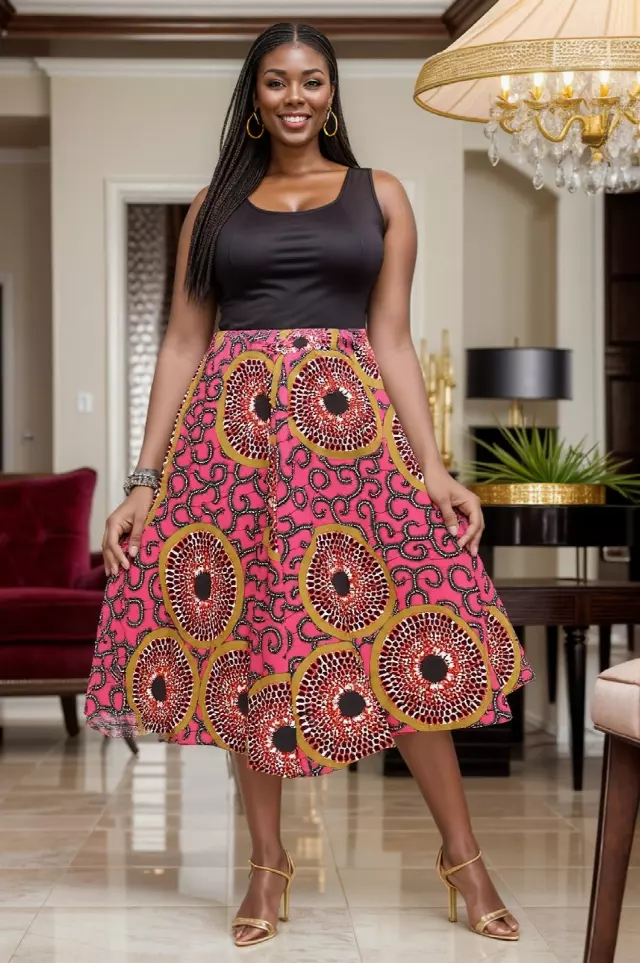 7012 - NEW PRINTS!! African Print Mid Length Skirt 28" (3/pk_ Free Size - $18.00 Each — One Size / Print-478