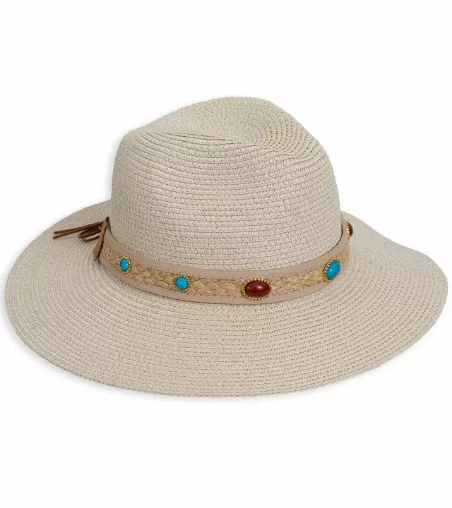 Magid Beaded & Braided Crown Straw Panama Hat — NATURAL