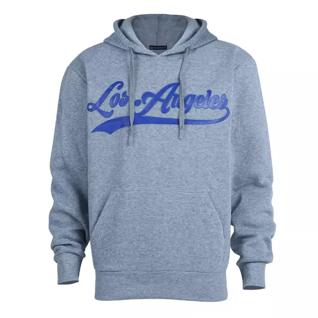 Men’s Pullover Fleece Hoodie with Drawcords and Kangaroo Pockets – Los Angeles - Style #MFJ172-1B -$8.50/Unit - 24 PCS/CS - PLEASE SEE DESCRIPTION — Light Grey