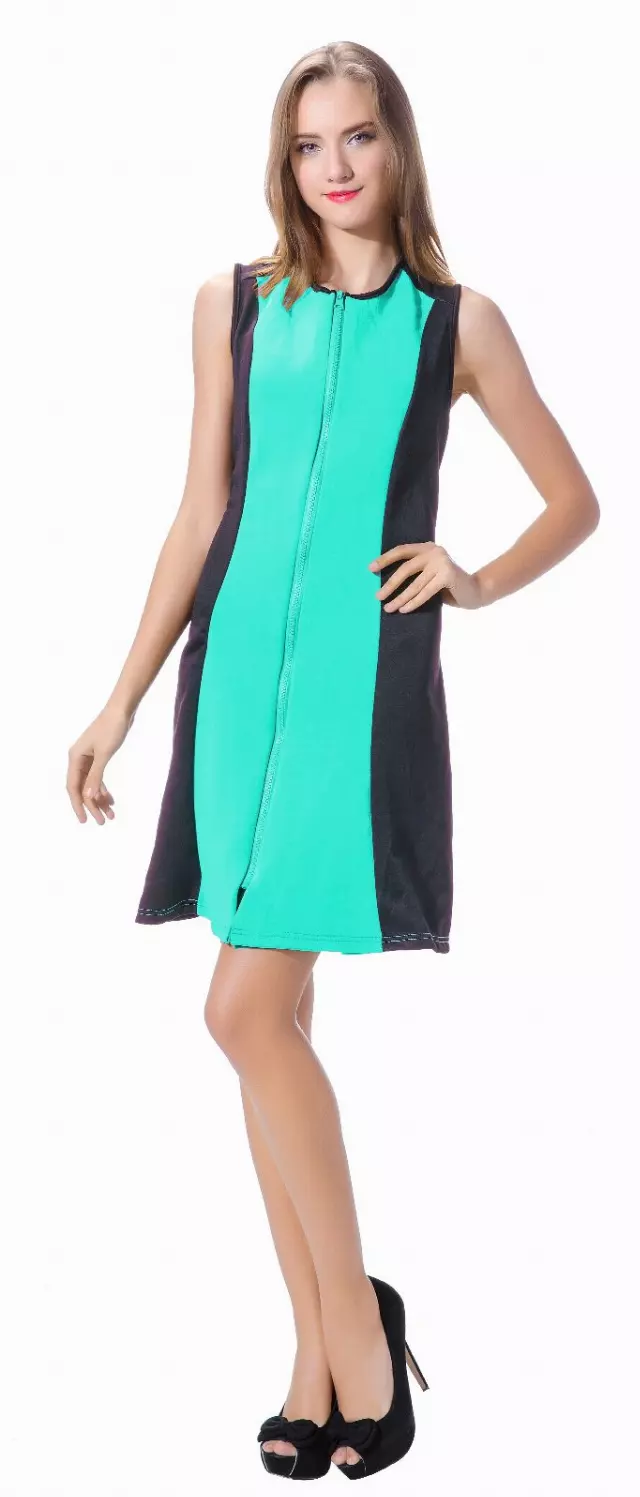 16030- Sleeveless Scuba Color-block Sheath Cocktail Dress - (6-PCS PRE-PACK)(SALE $5 Each) — S/M/L/XL / Teal