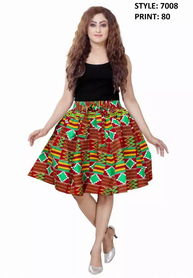 7008SK - NEW PRINTS ALERT - Elastic Short African Print Skirt - 24" - (3/pk) - Free Size - $15.00 Each — Free Size / Print-80