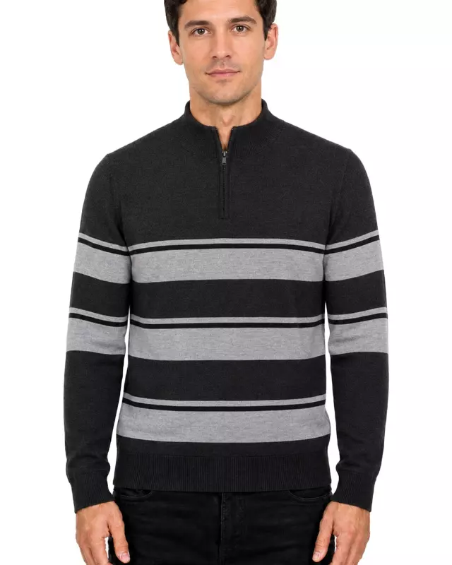 Men's Striped Quarter Zip Sweater #WXX-26 — W129 / S-M-L-XL