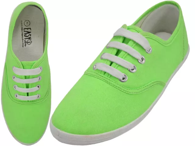 S324L - Women's "Easy USA" Comfortable Casual Canvas Lace Up Shoes — Neon Green (S324L-Neon-G) / 5-10 Assorted