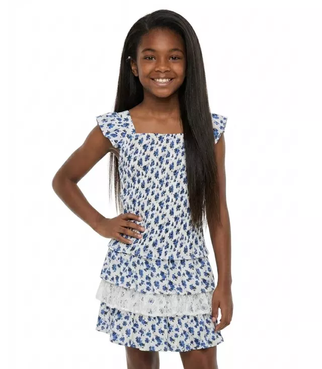 GIRLS PINK Woven Smocked Top W Flutter Sleeve W Ruffles and Skirt - 2441567