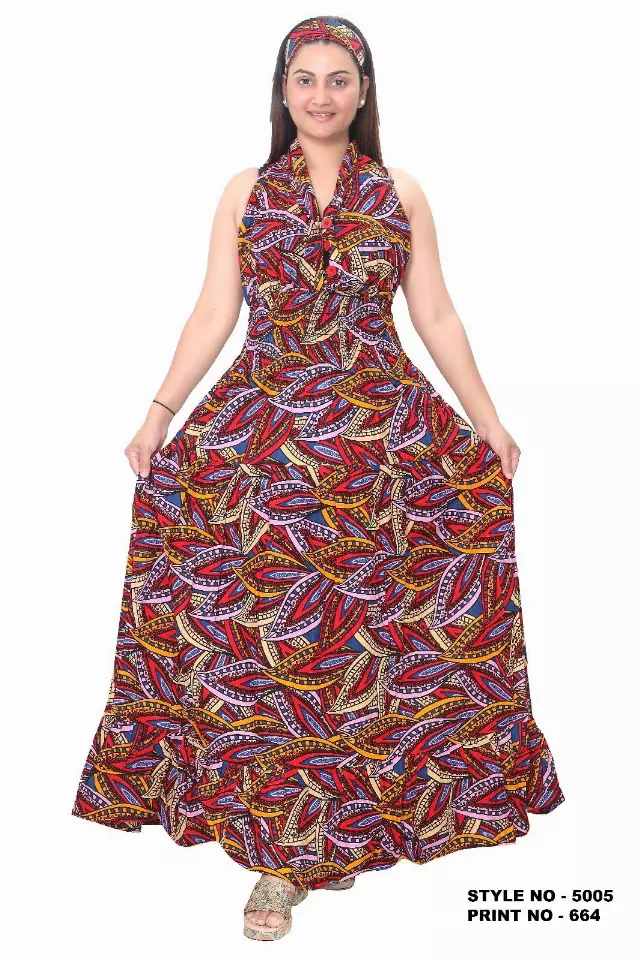 5005 - NEW PRINT ALERT!!! Three Button Authentic African Long Dress (3 PCS PRE-PACK) - $20.00 EACH — One Size (4 - 24) / Print-664
