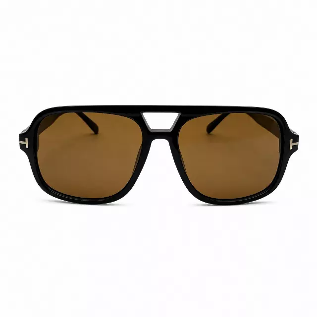 Modern Oversized Double-Bridge Aviator Sunglasses with Gold T-Hinge Side Details P11160